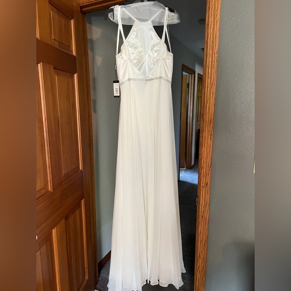 NWT - Ivory Special Occasion Floor Length Gown with sewn detail rhinestone belt - Picture 2 of 9